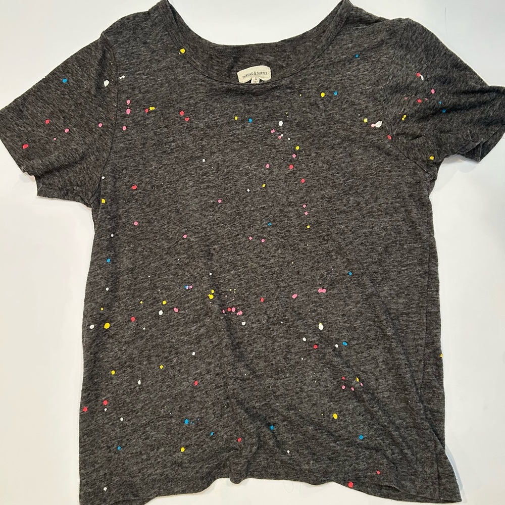 Thread & Supply Charcoal Tee with Colorful Paint Splatter Pattern Large